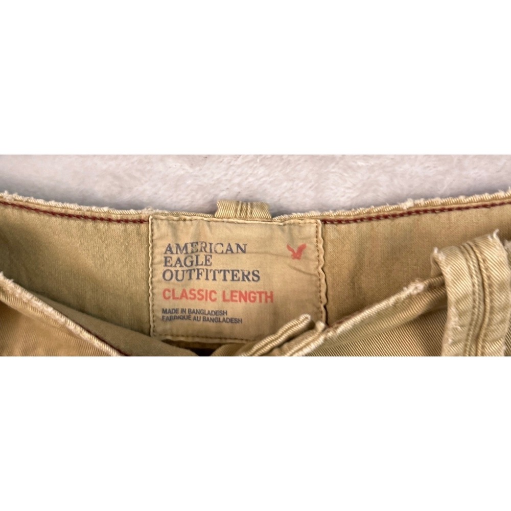 Y2K American Eagle Men's Cargo Shorts 36 / 37 Tan Khaki Classic Length Cotton - Picture 4 of 11